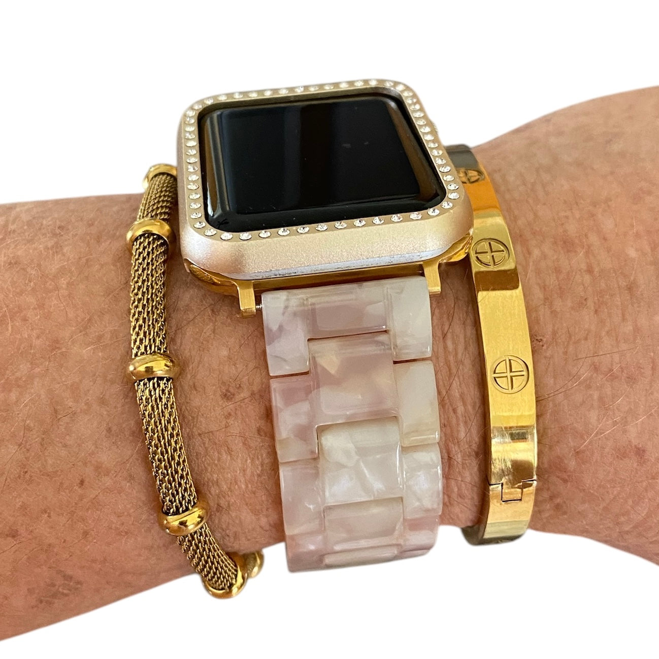 Stackable Resin Apple Watch Band with Bracelets – Silver, Gold, Rose Gold Options - D