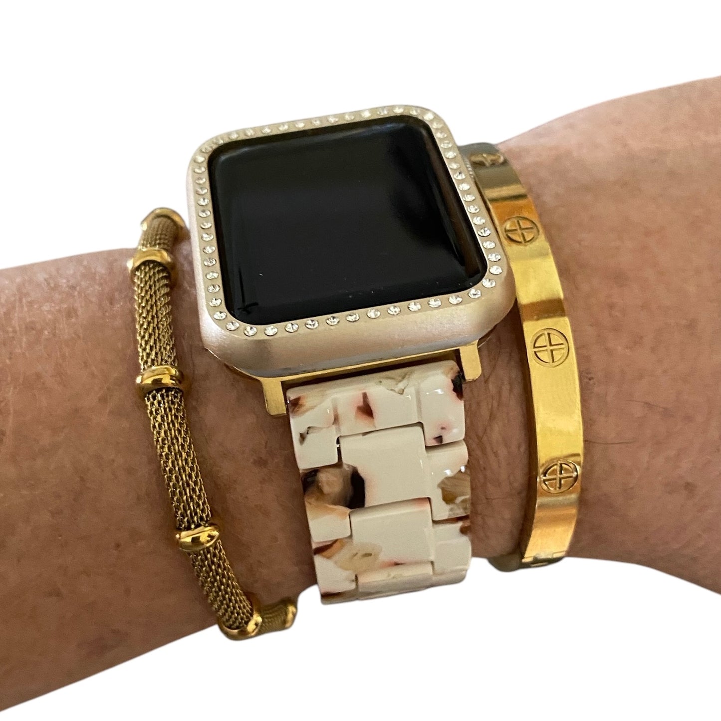 Stackable Resin Apple Watch Band with Bracelets – Silver, Gold, Rose Gold Options - G