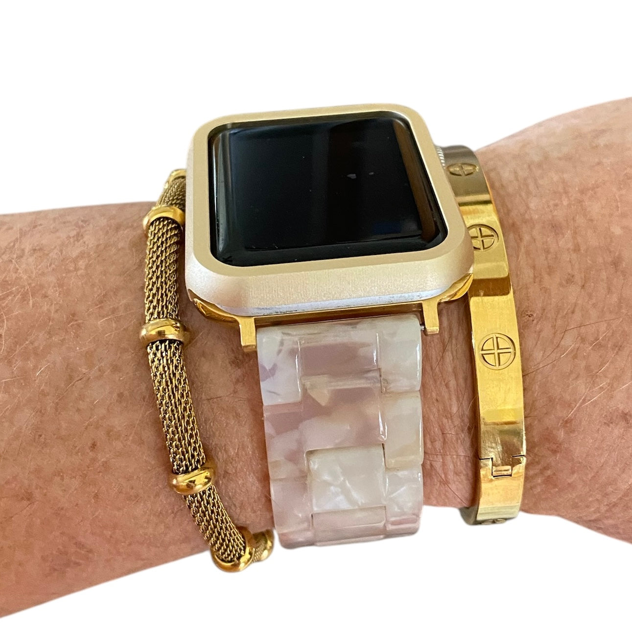 Stackable Resin Apple Watch Band with Bracelets – Silver, Gold, Rose Gold Options - D