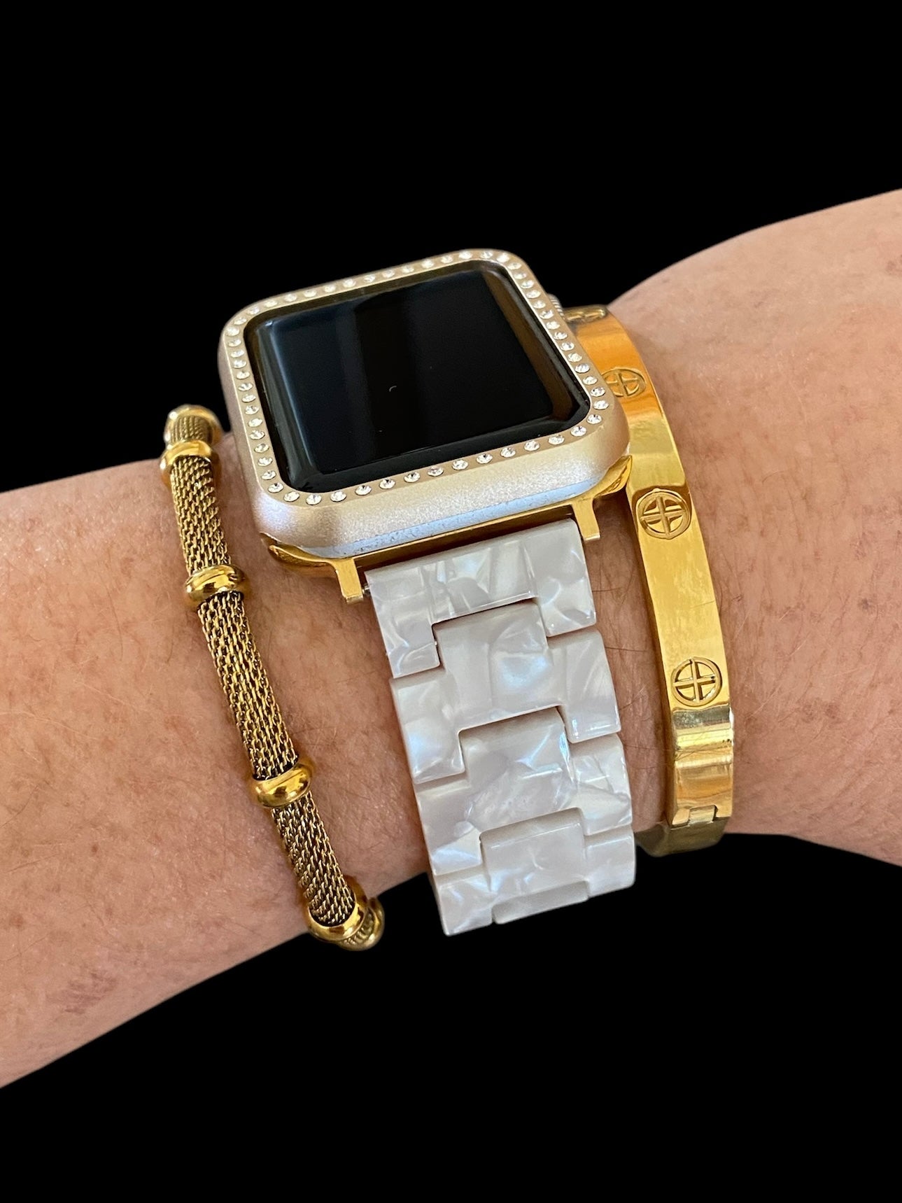 Stackable Resin Apple Watch Band with Bracelets – Silver, Gold, Rose Gold Options