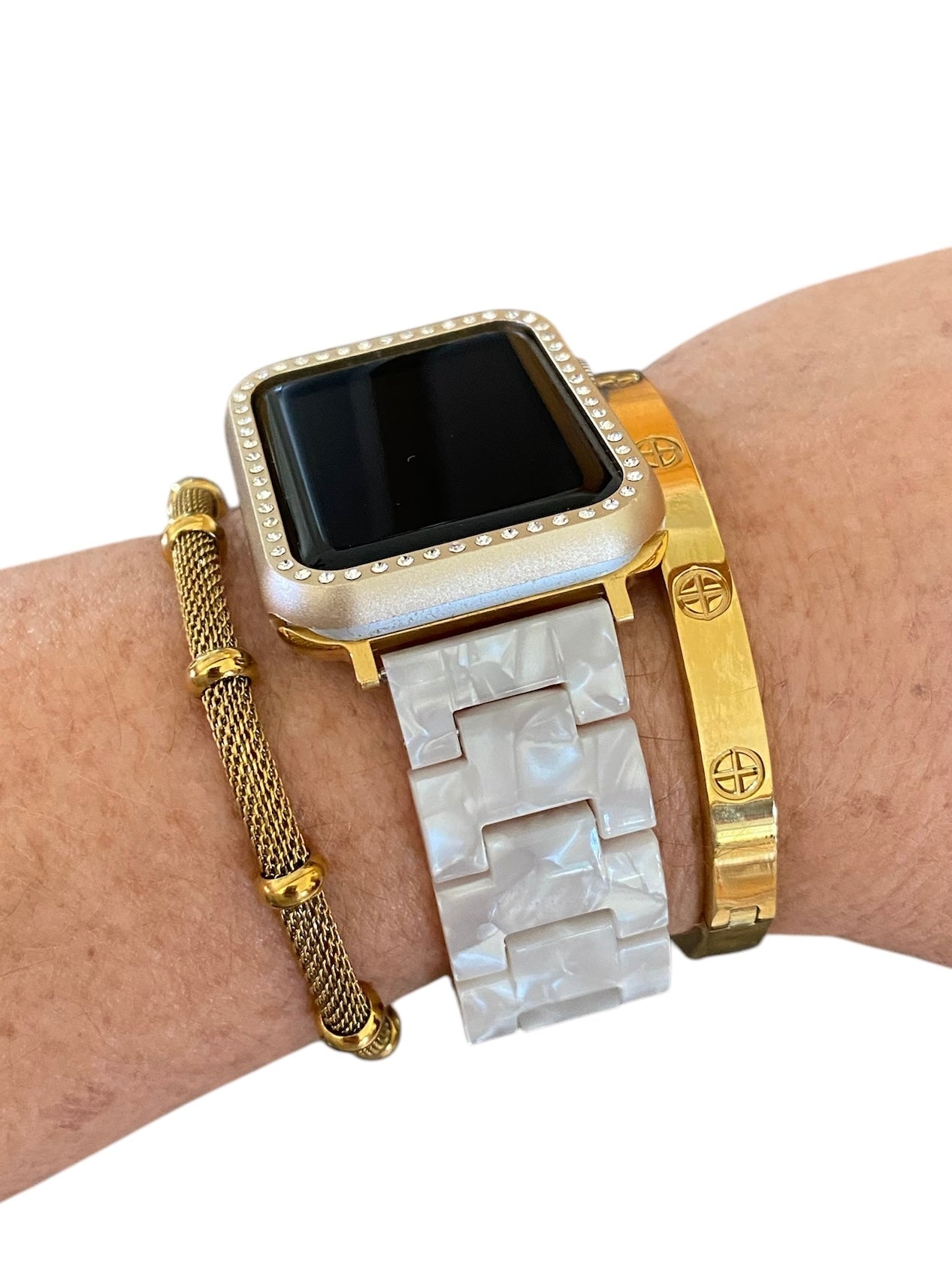 Stackable Resin Apple Watch Band with Bracelets – Silver, Gold, Rose Gold Options