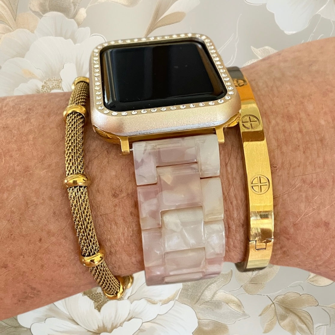 Stackable Resin Apple Watch Band with Bracelets – Silver, Gold, Rose Gold Options - D