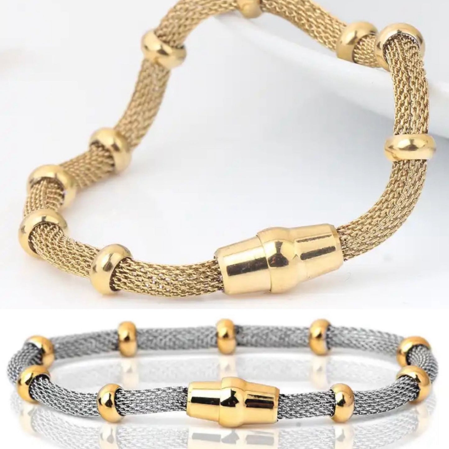 Apple Watch Rhinestone Band & Mesh Bracelet Set – Silver-Gold-Rose Gold