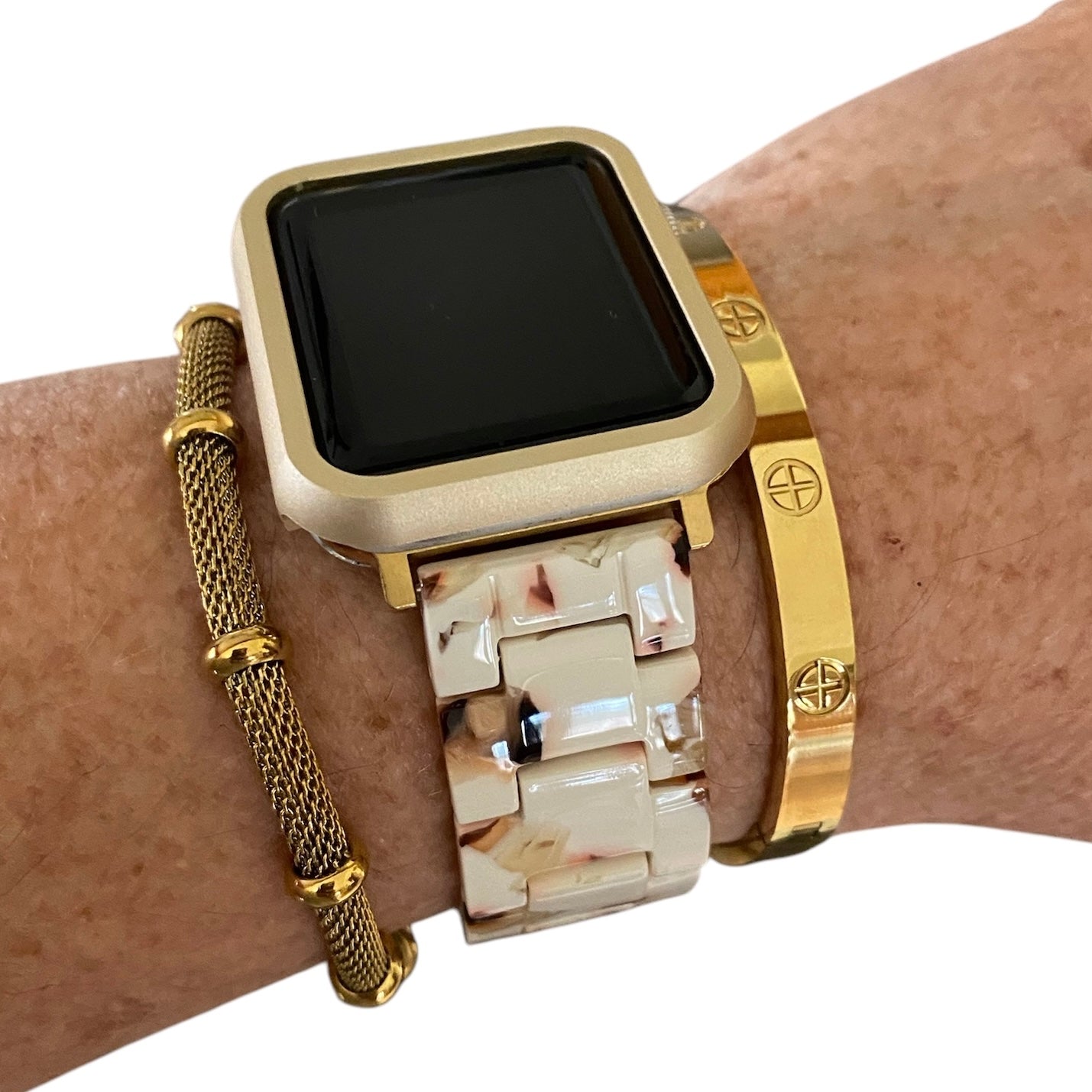 Stackable Resin Apple Watch Band with Bracelets – Silver, Gold, Rose Gold Options - G