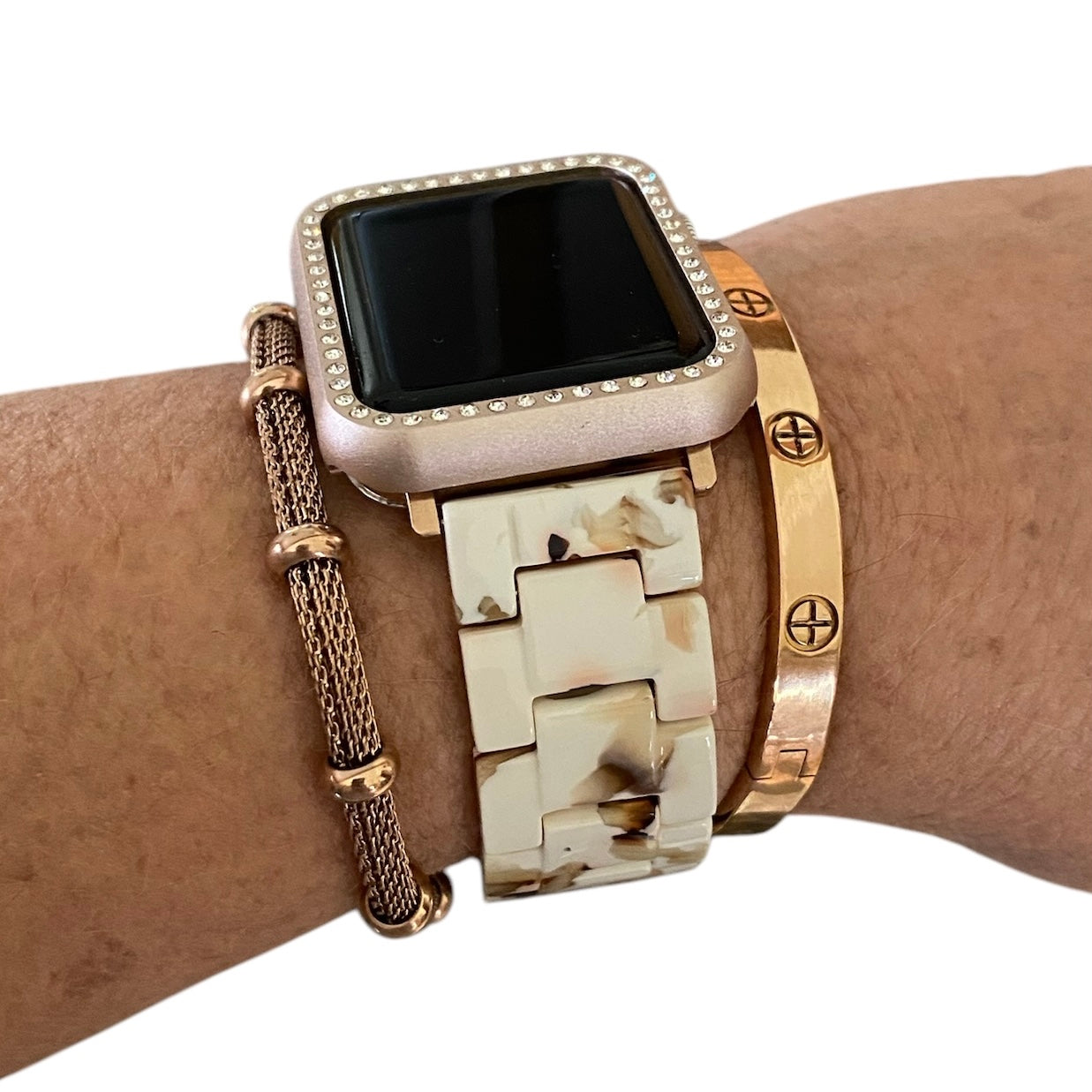 Stackable Resin Apple Watch Band with Bracelets – Silver, Gold, Rose Gold Options - G