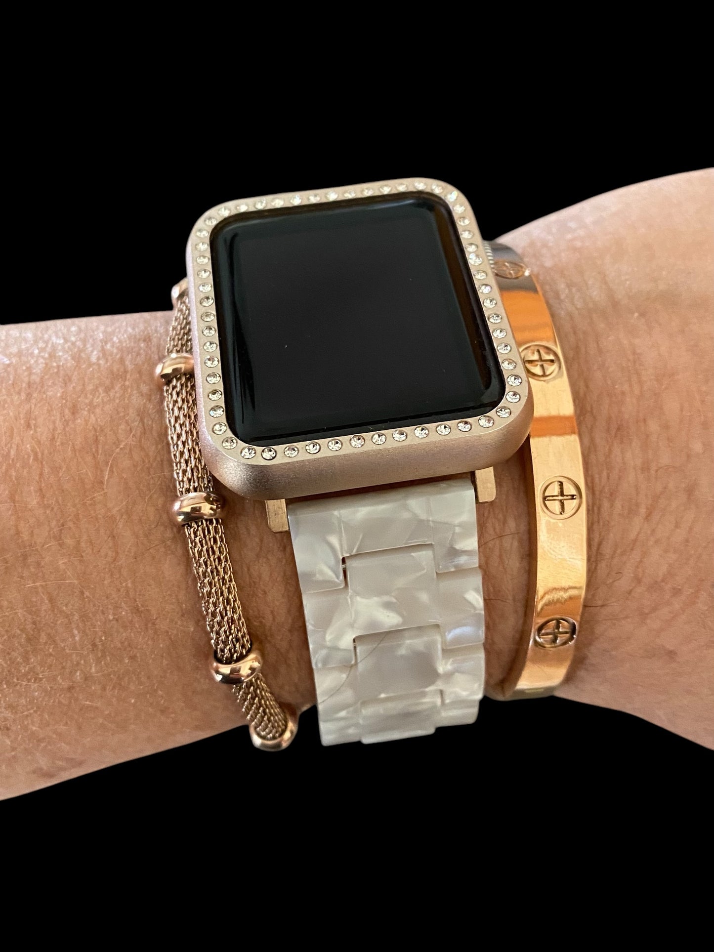 Stackable Resin Apple Watch Band with Bracelets – Silver, Gold, Rose Gold Options