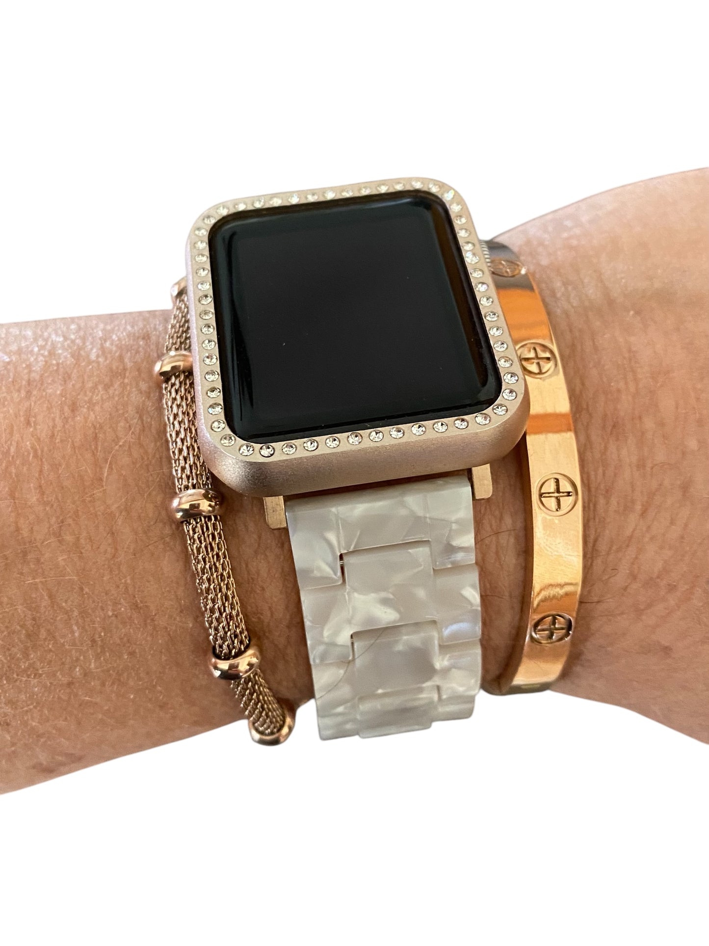 Stackable Resin Apple Watch Band with Bracelets – Silver, Gold, Rose Gold Options