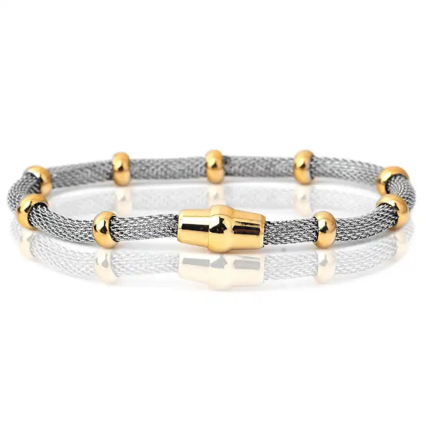 Stackable Gold Bling Apple Watch Band With Silver Bracelets