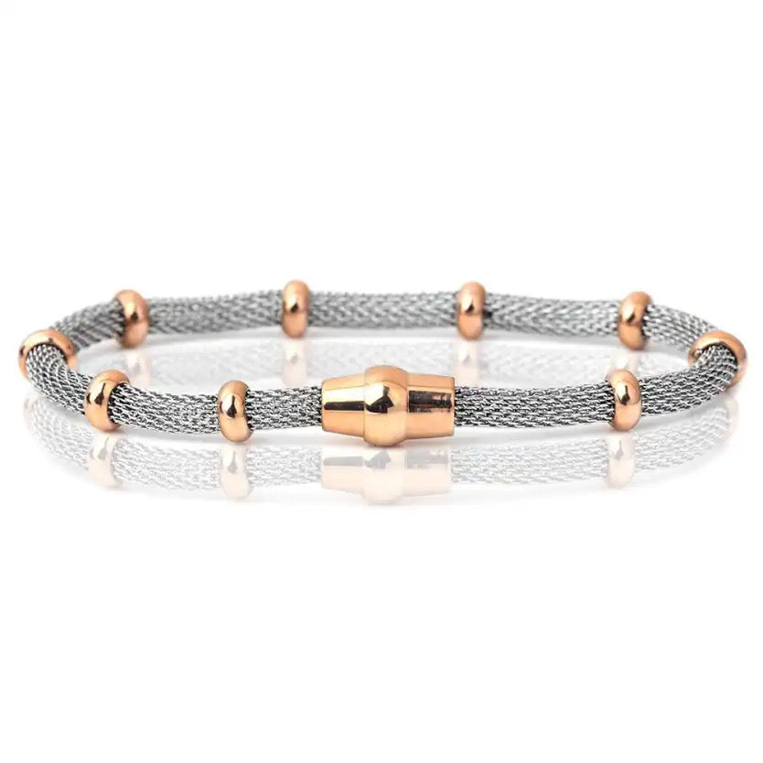 Stackable Rose Gold-Silver Bling Apple Watch Band With Silver-Rose Gold Bracelet