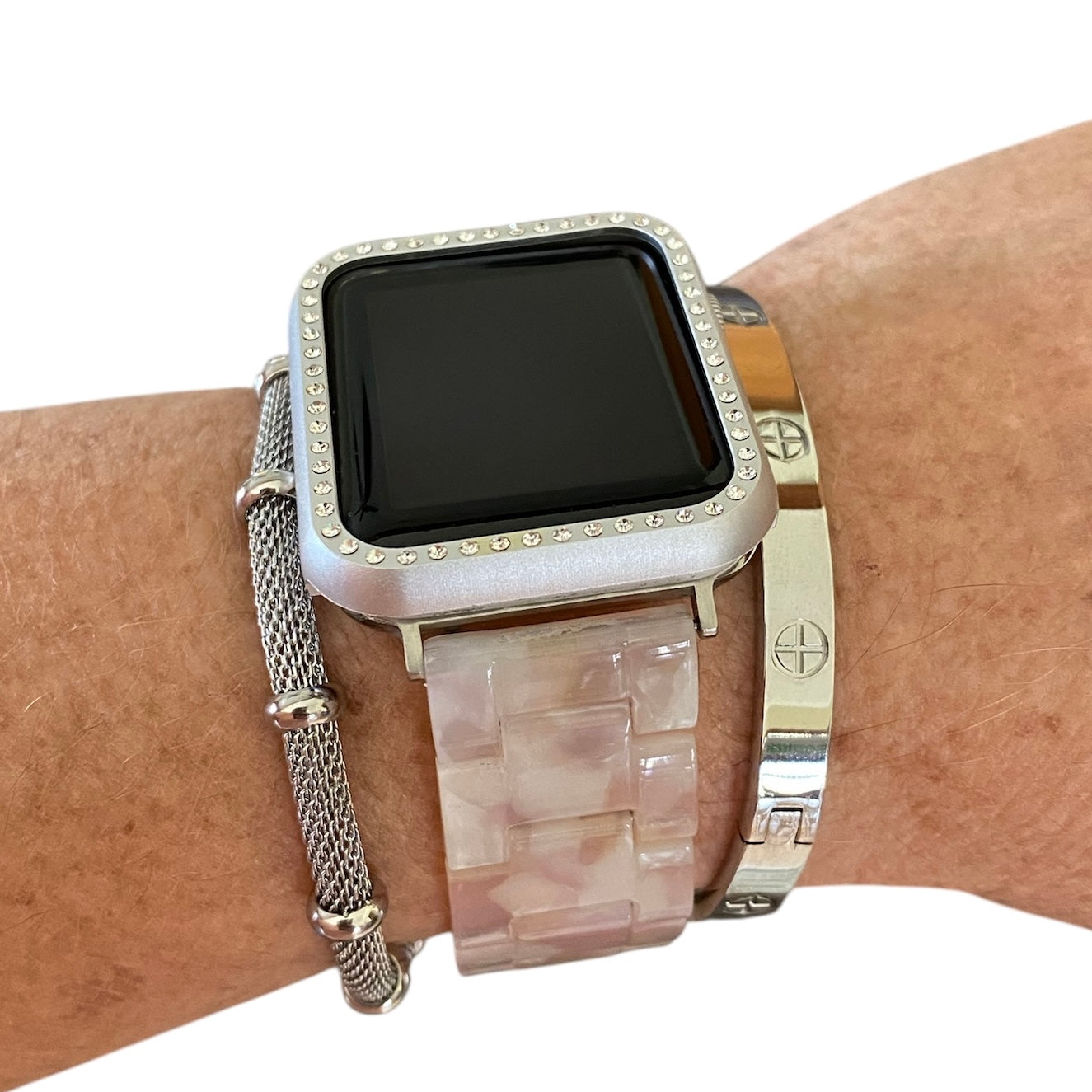 Stackable Resin Apple Watch Band with Bracelets – Silver, Gold, Rose Gold Options - D