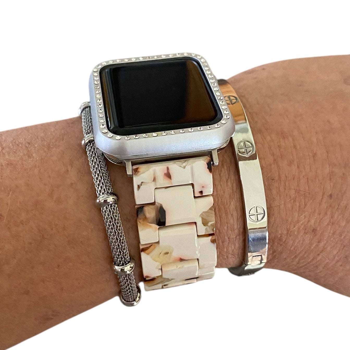 Stackable Resin Apple Watch Band with Bracelets – Silver, Gold, Rose Gold Options - G