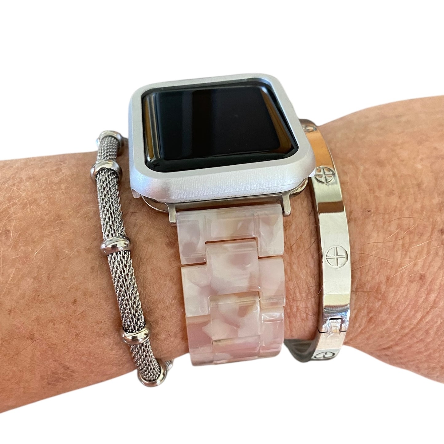 Stackable Resin Apple Watch Band with Bracelets – Silver, Gold, Rose Gold Options - D