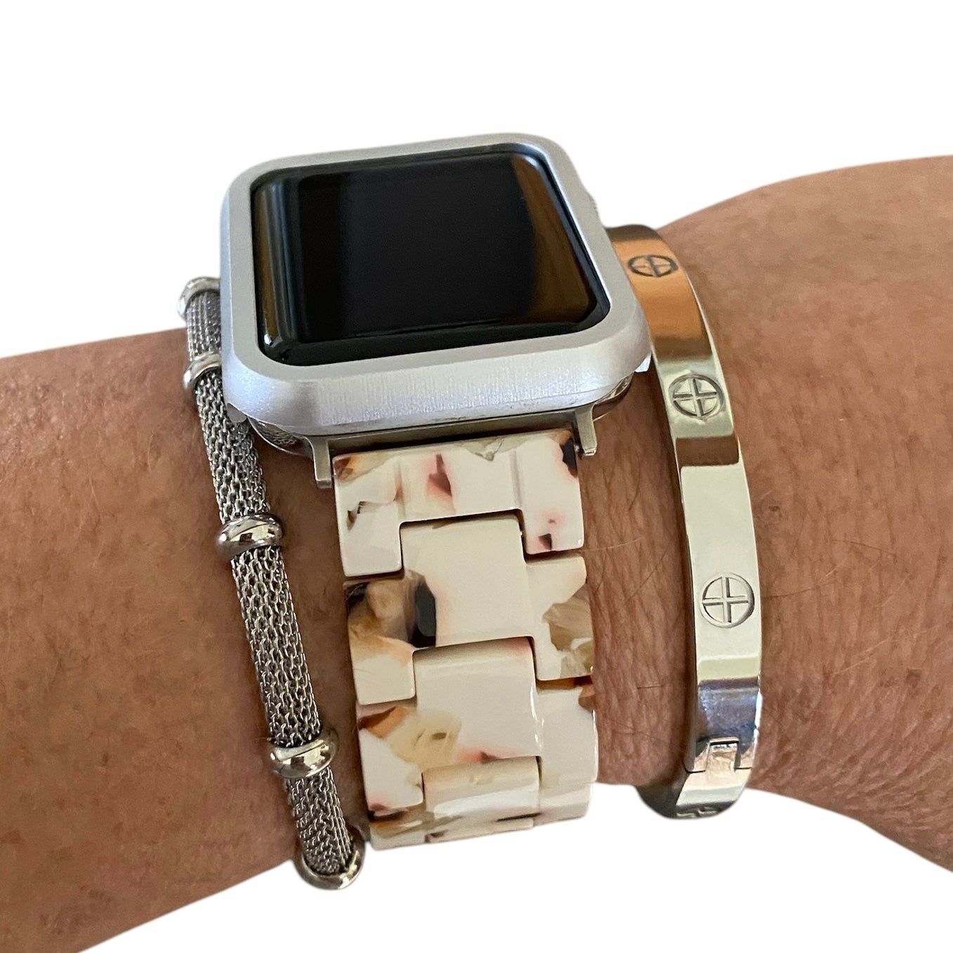 Stackable Resin Apple Watch Band with Bracelets – Silver, Gold, Rose Gold Options - G