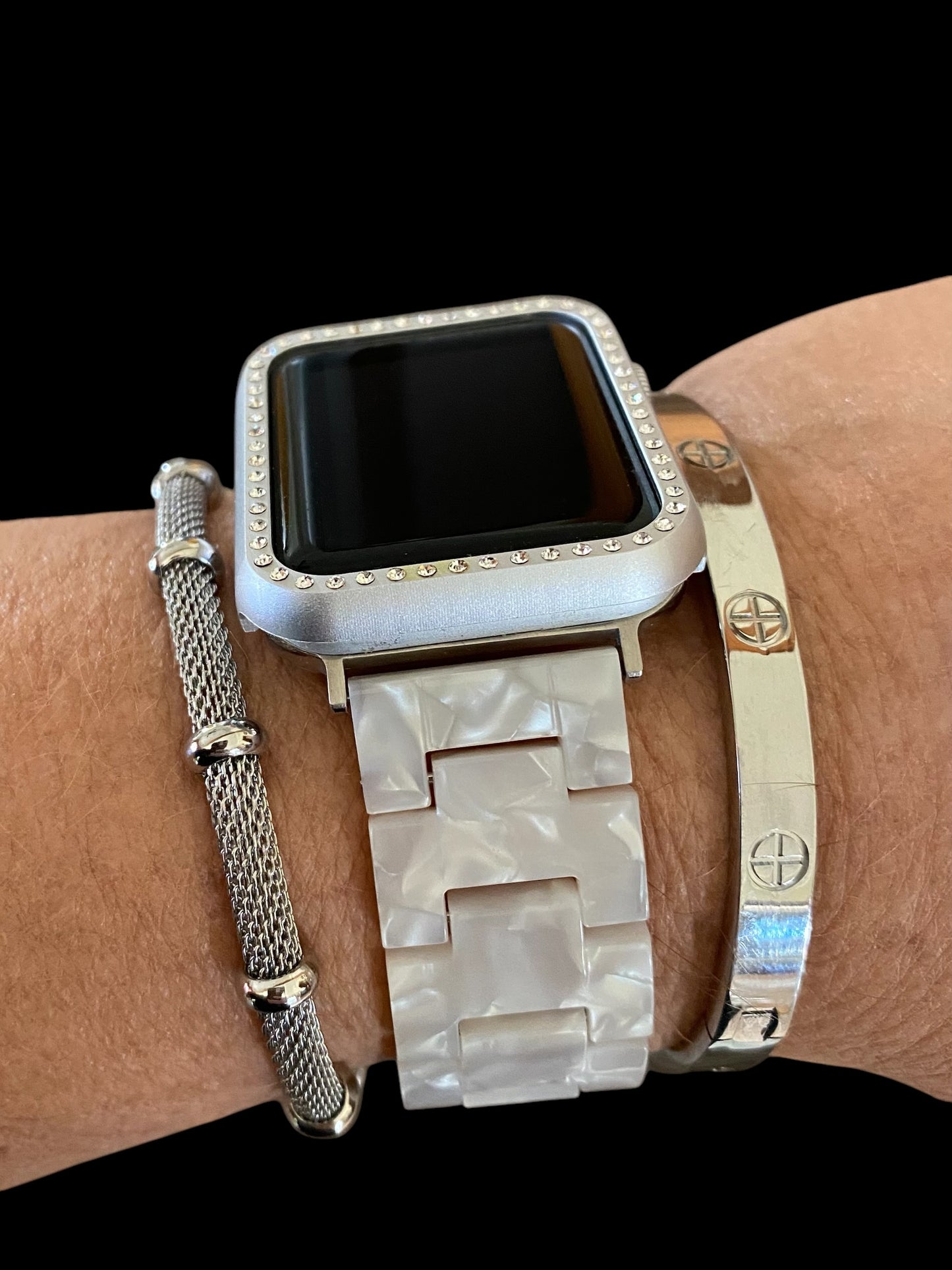Stackable Resin Apple Watch Band with Bracelets – Silver, Gold, Rose Gold Options