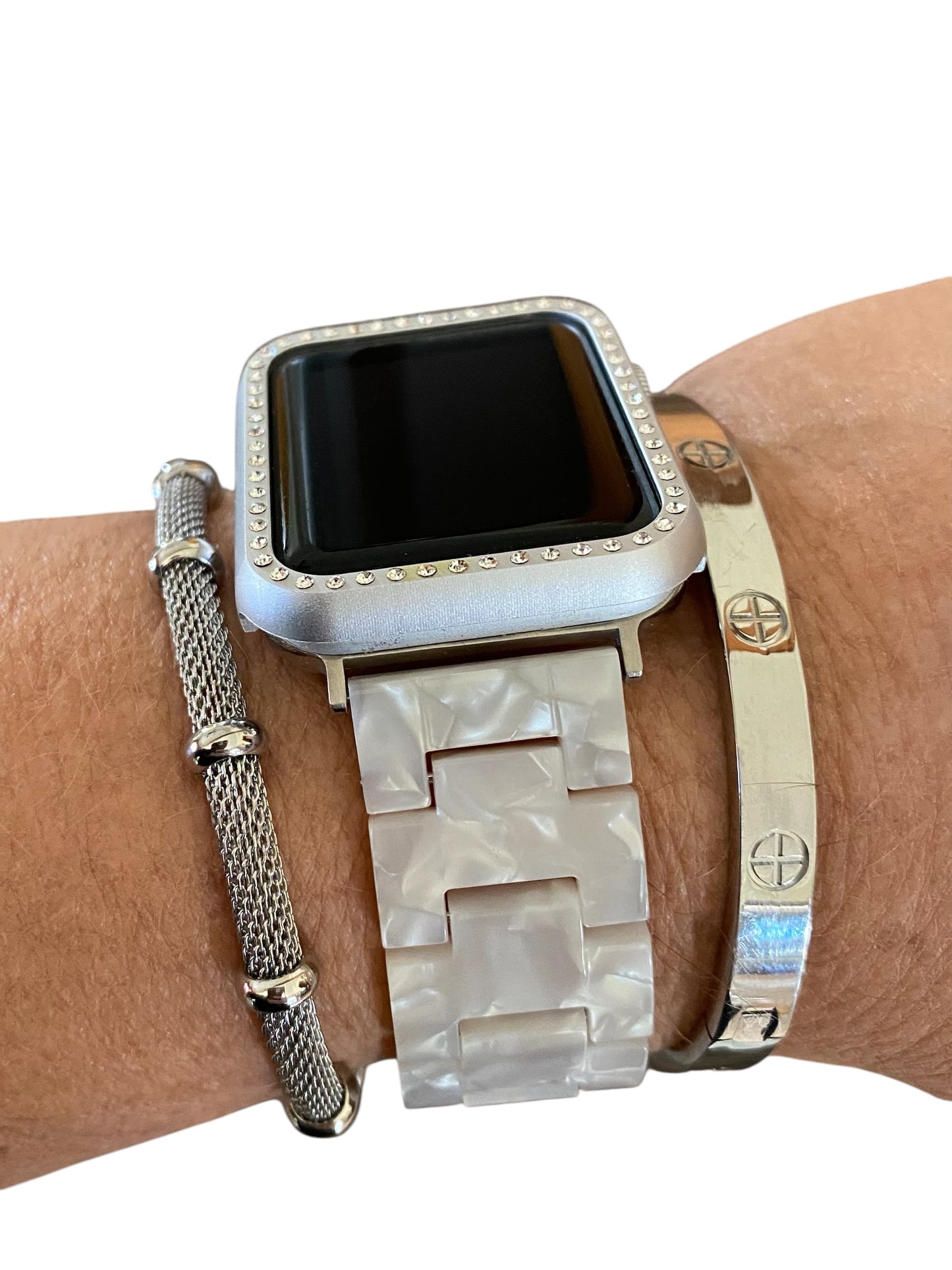 Stackable Resin Apple Watch Band with Bracelets – Silver, Gold, Rose Gold Options