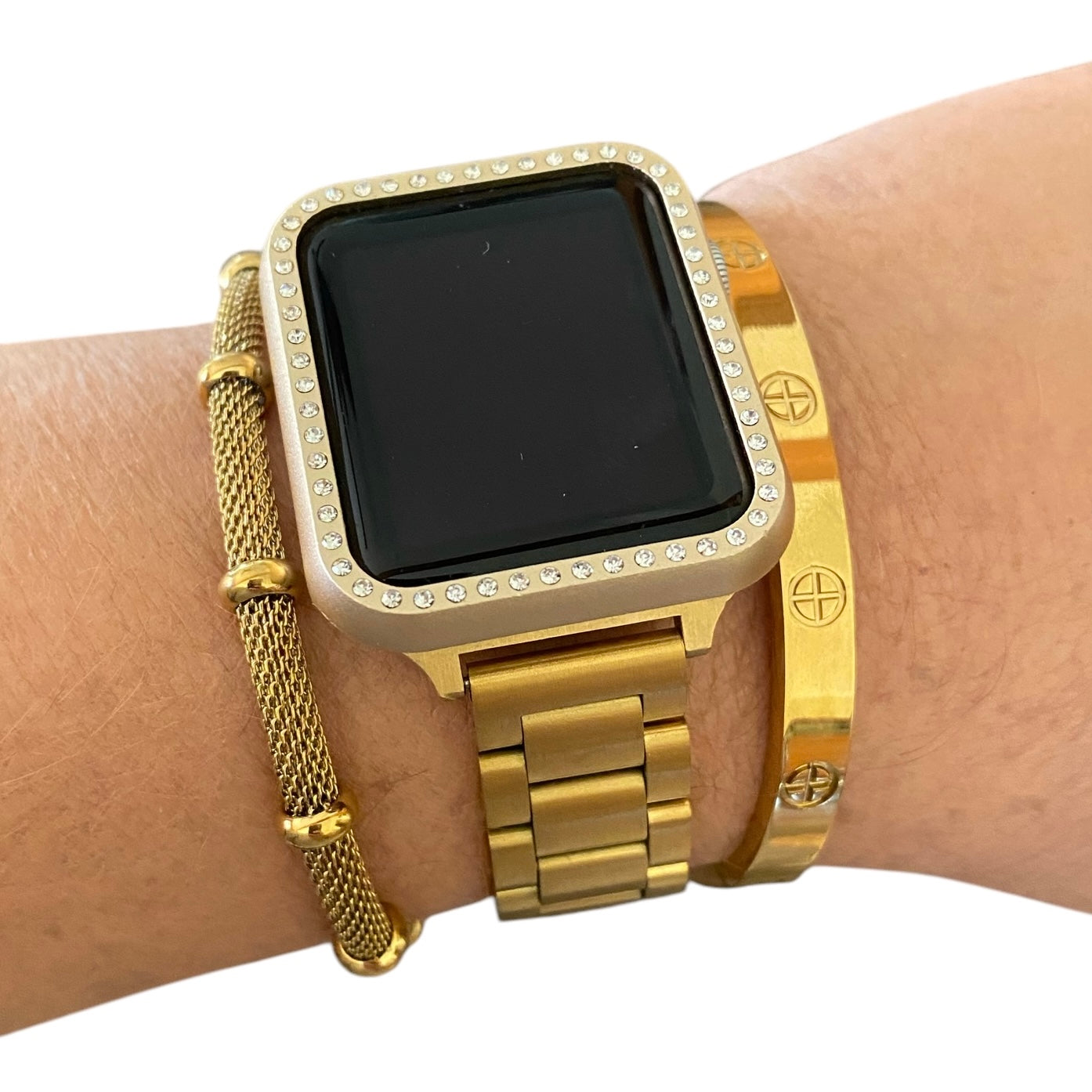 Stackable Gold Stainless Apple Watch Bands With Gold Bracelets