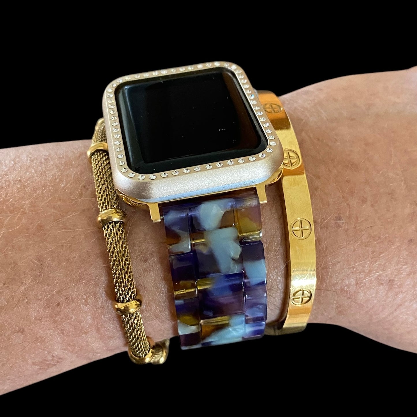 Stackable Resin Spring Apple Watch Band with Bracelets – Silver, Gold, Rose Gold Options