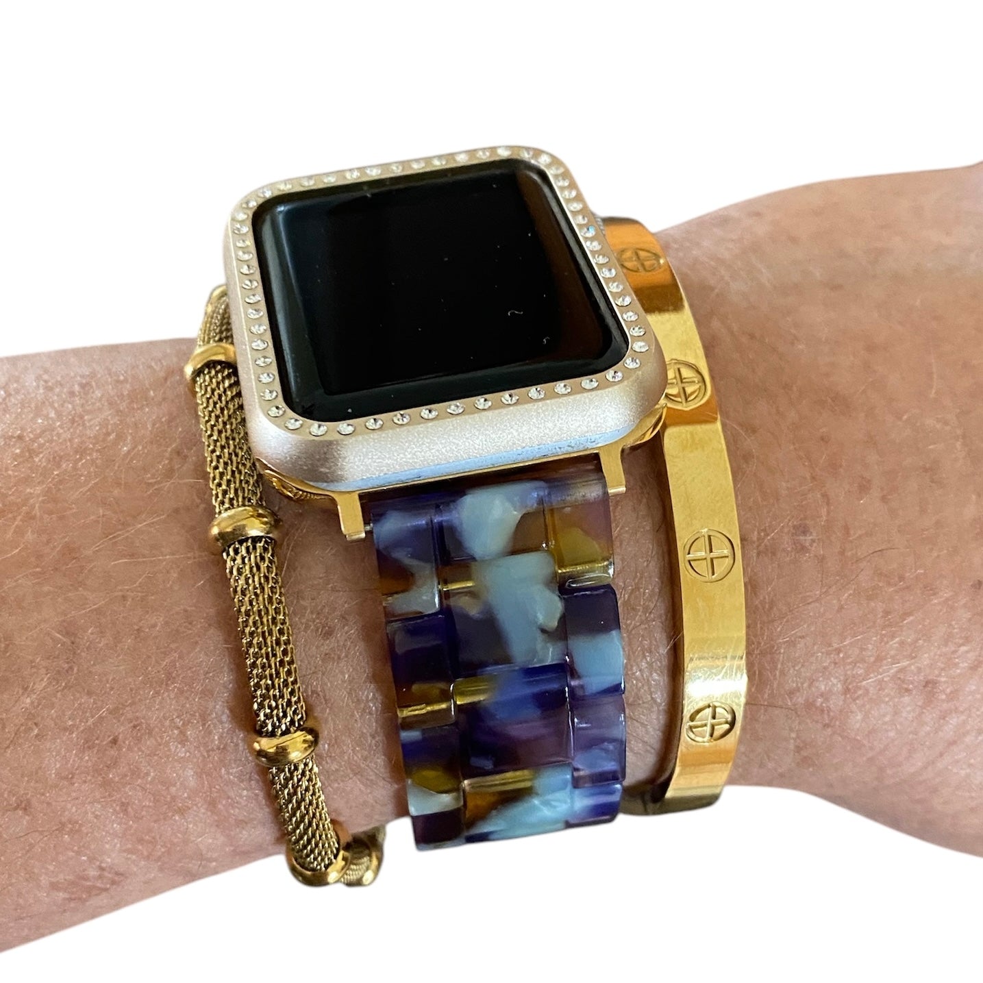 Stackable Resin Spring Apple Watch Band with Bracelets – Silver, Gold, Rose Gold Options