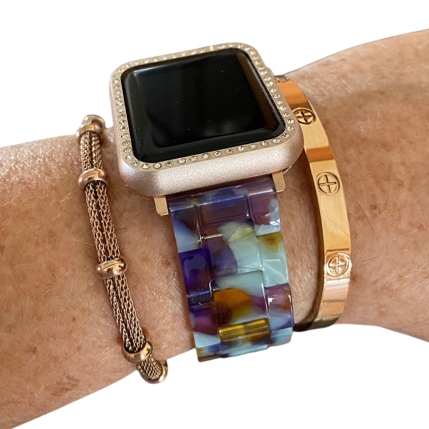 Stackable Resin Spring Apple Watch Band with Bracelets – Silver, Gold, Rose Gold Options