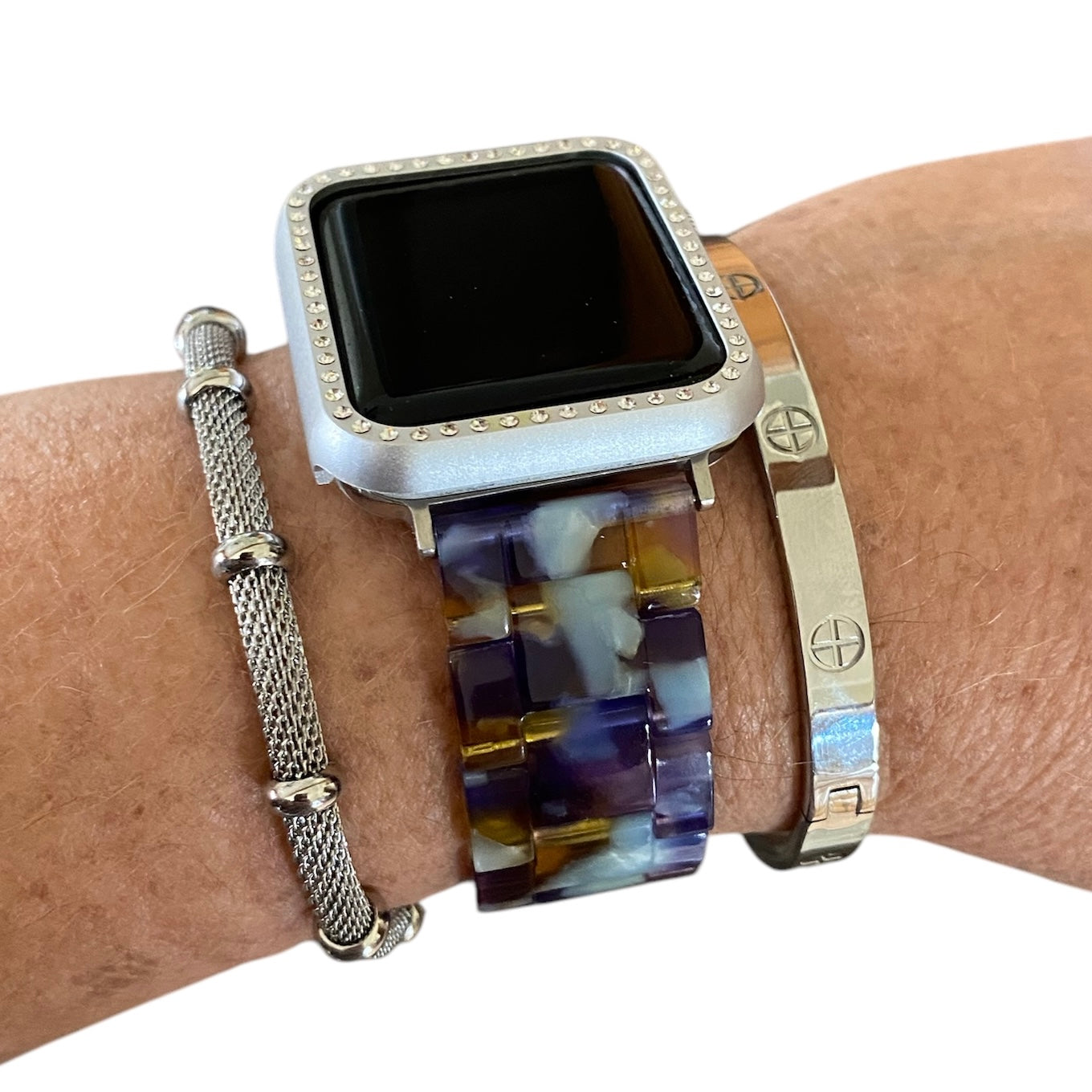 Stackable Resin Spring Apple Watch Band with Bracelets – Silver, Gold, Rose Gold Options