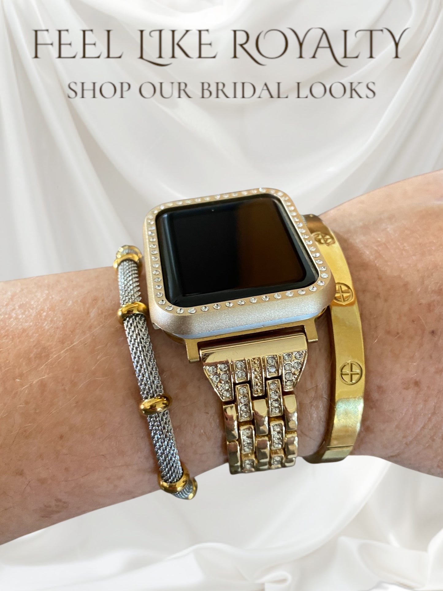 Stackable Gold Bling Apple Watch Band With Silver Bracelets