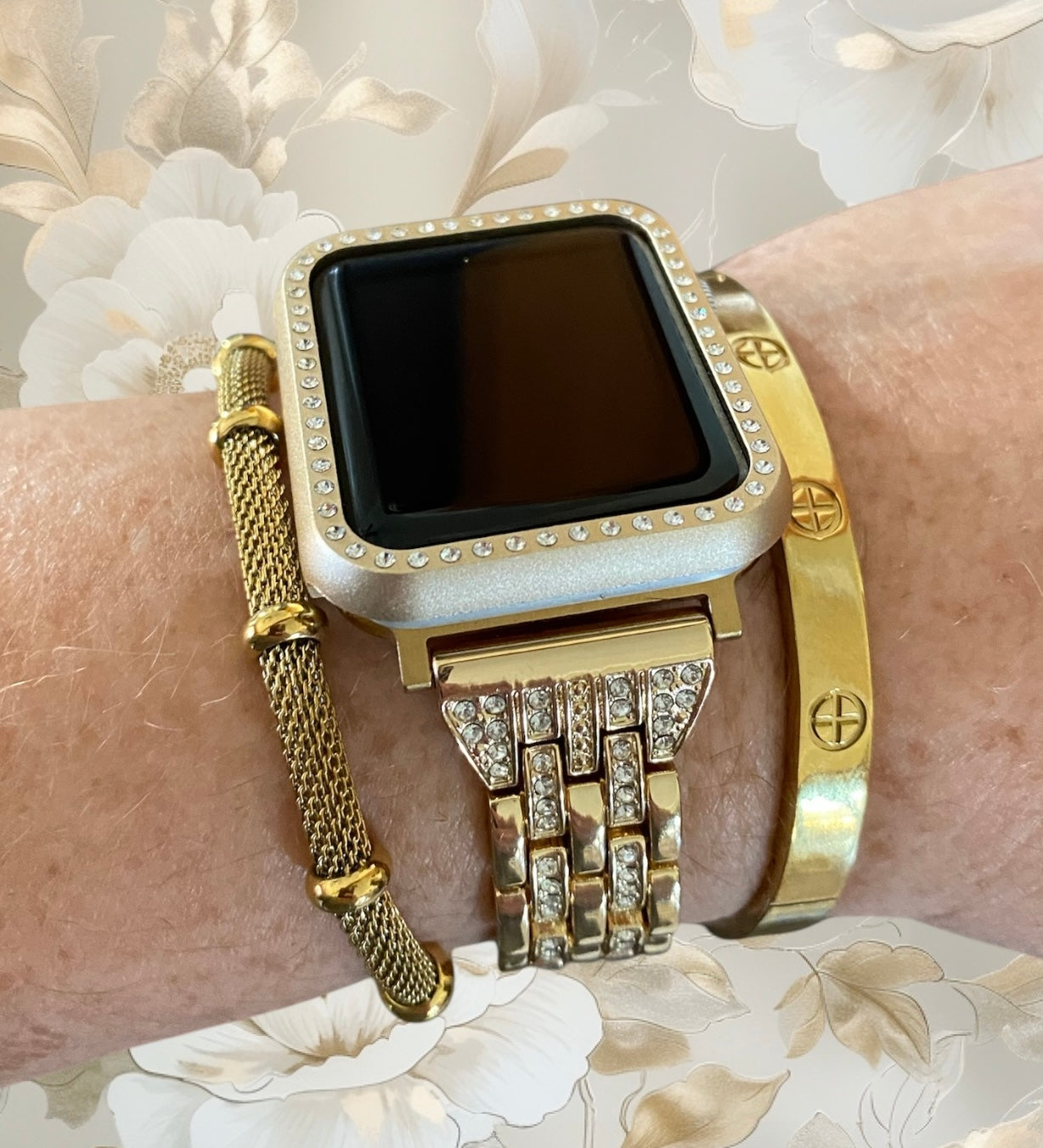 Stackable Gold Bling Apple Watch Band With Gold Bracelets 38MM