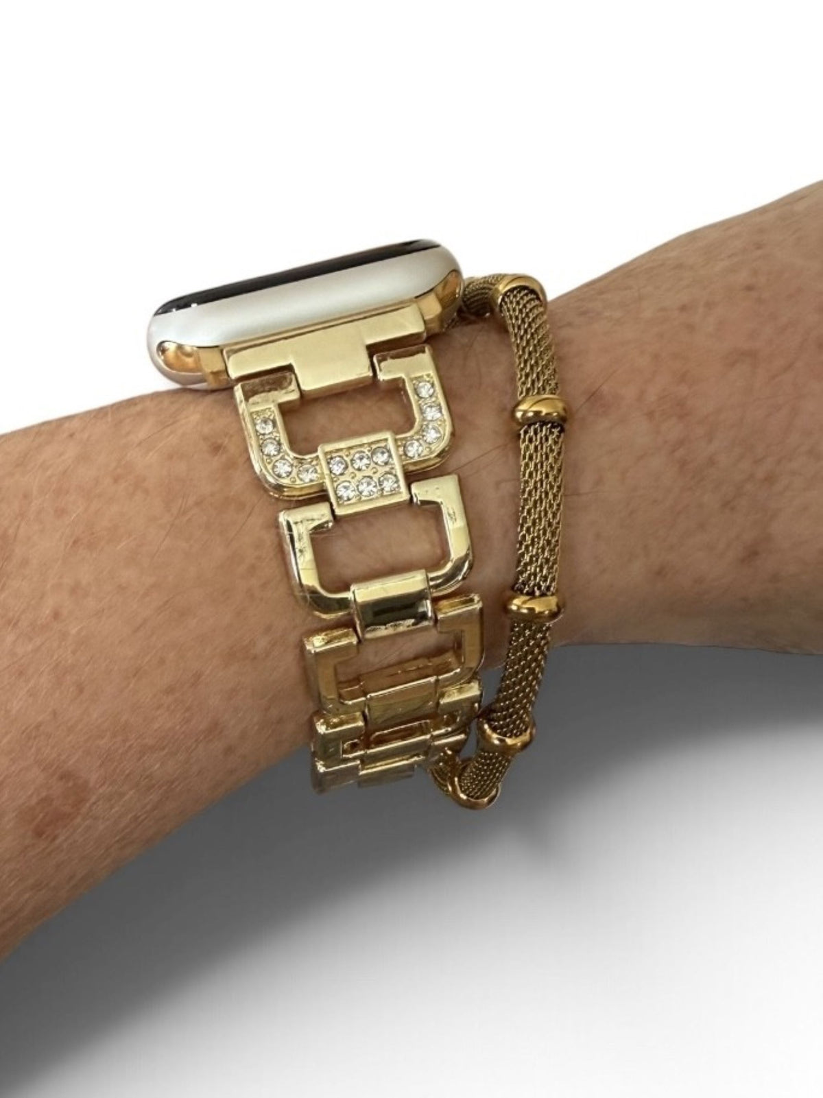Rhinestone Hoop Band for Apple Watch & Matching Mesh Bracelet Set