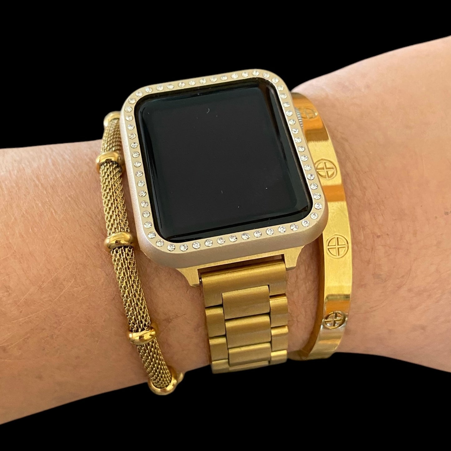Stackable Gold Stainless Apple Watch Bands With Gold Bracelets