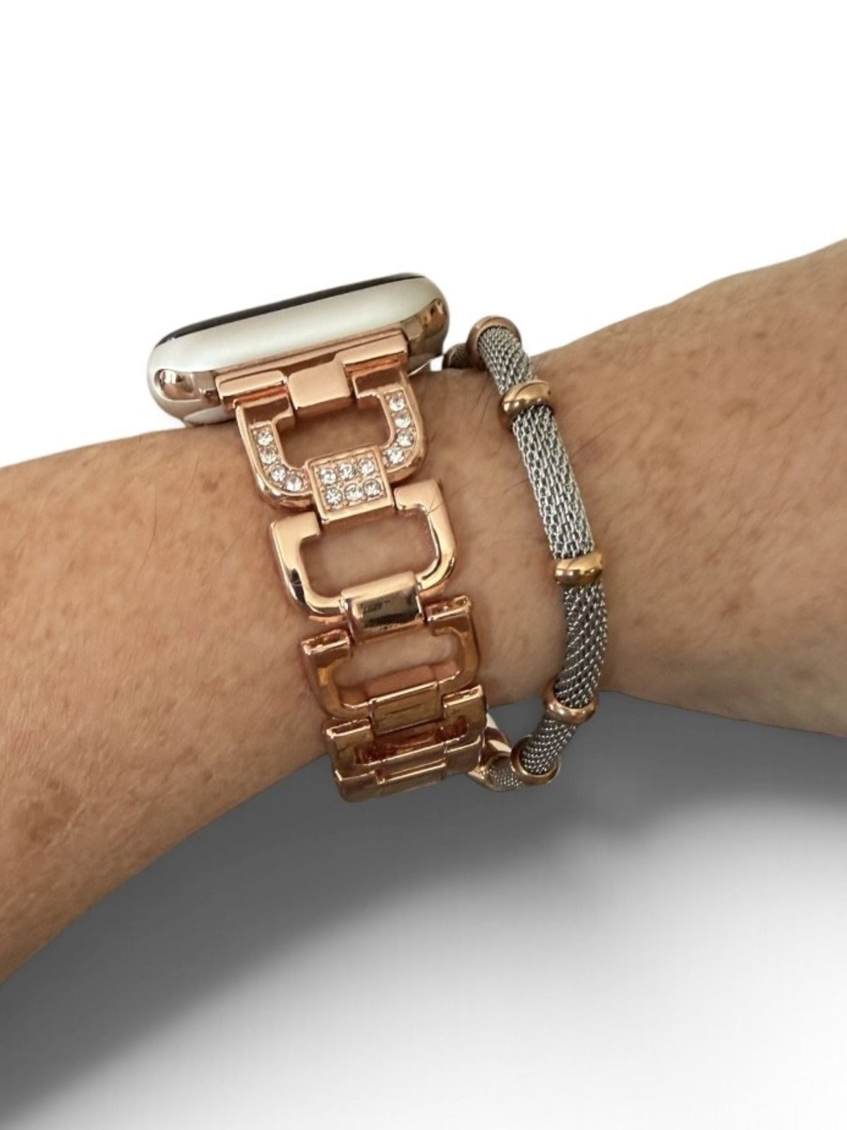 Rhinestone Hoop Band for Apple Watch & Matching Mesh Bracelet Set