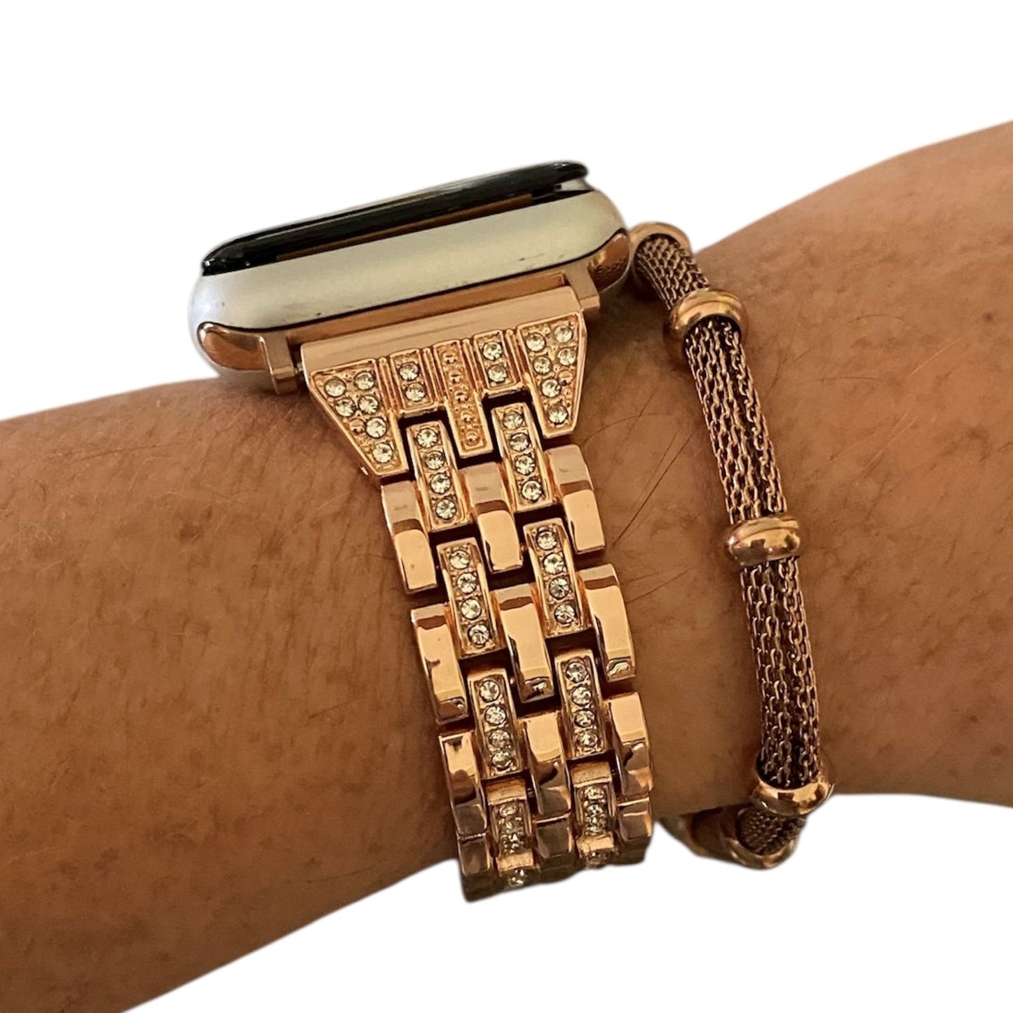 Apple Watch Rhinestone Band & Mesh Bracelet Set – Silver-Gold-Rose Gold