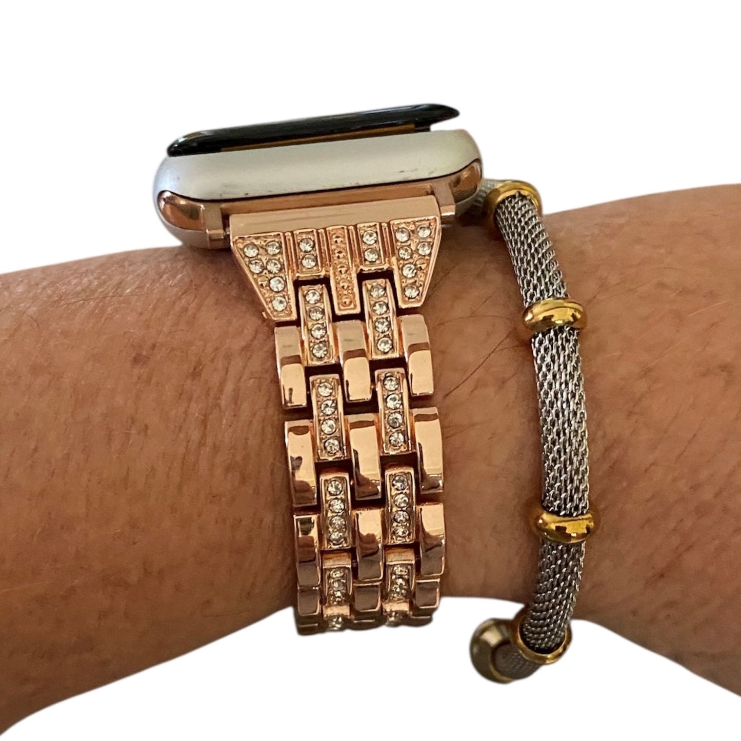 Apple Watch Rhinestone Band & Mesh Bracelet Set – Silver-Gold-Rose Gold