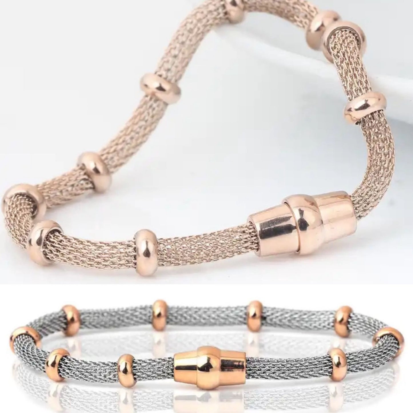 Apple Watch Rhinestone Band & Mesh Bracelet Set – Silver-Gold-Rose Gold