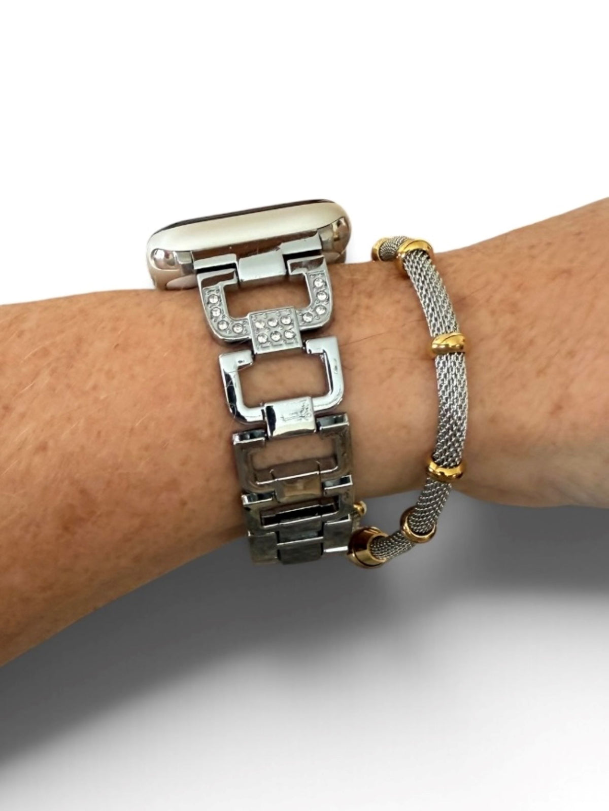 Rhinestone Hoop Band for Apple Watch & Matching Mesh Bracelet Set