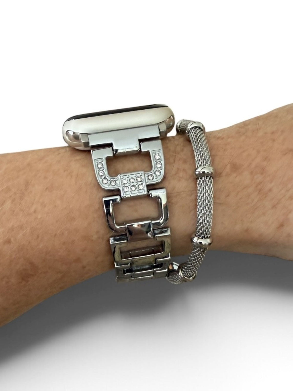 Rhinestone Hoop Band for Apple Watch & Matching Mesh Bracelet Set