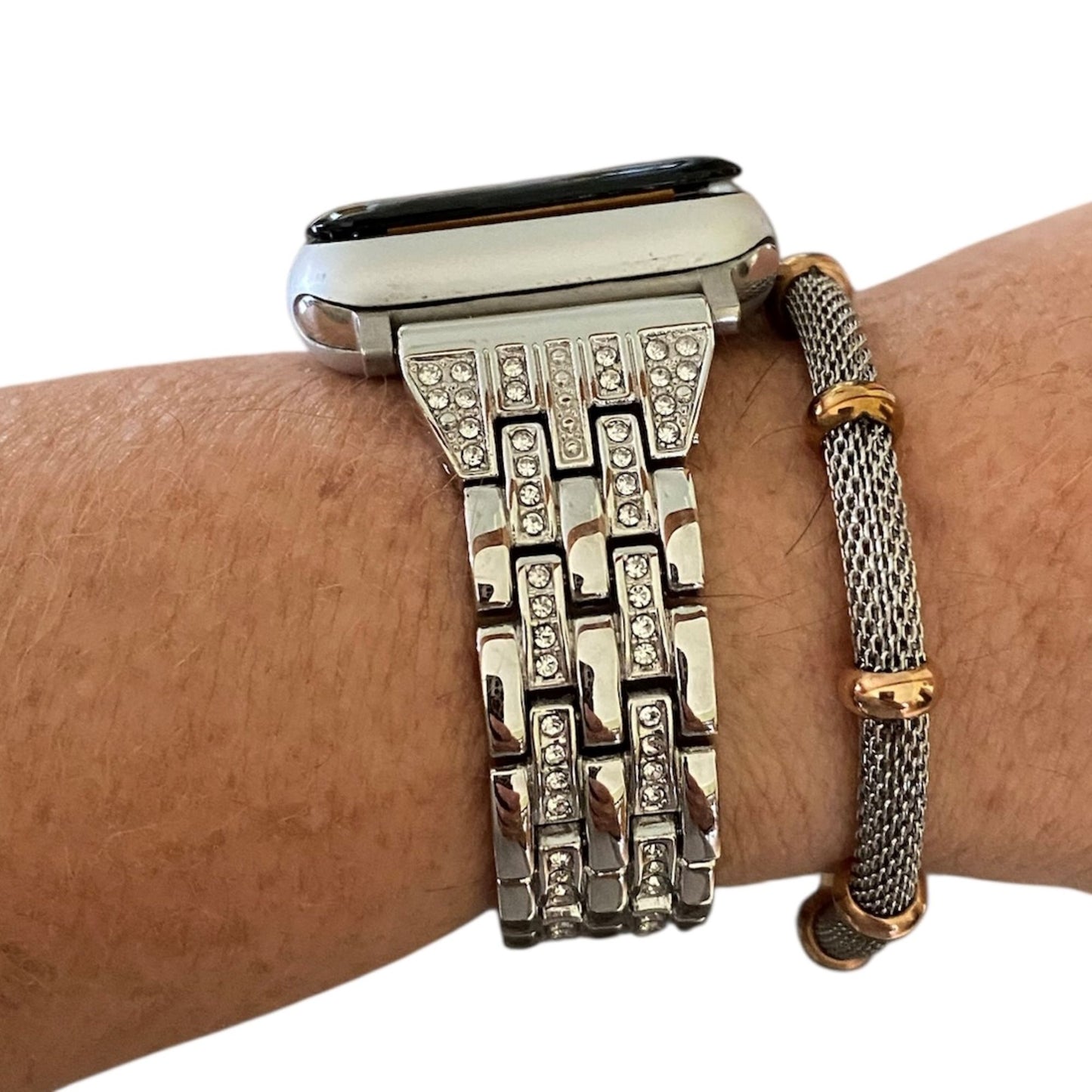 Apple Watch Rhinestone Band & Mesh Bracelet Set – Silver-Gold-Rose Gold