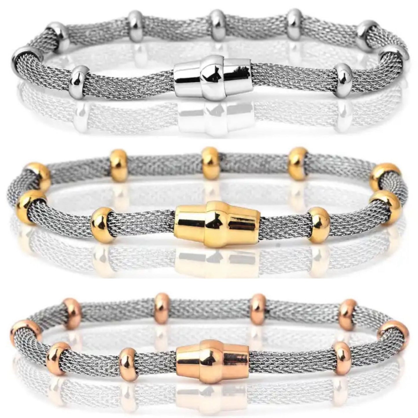 Apple Watch Rhinestone Band & Mesh Bracelet Set – Silver-Gold-Rose Gold